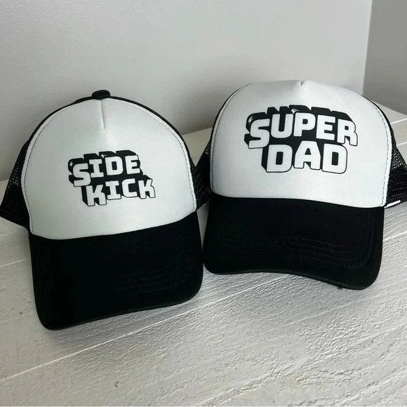 Super Dad Side Kick Matching Trucker Hats Black White‎ Father Son Set - Picture 7 of 7